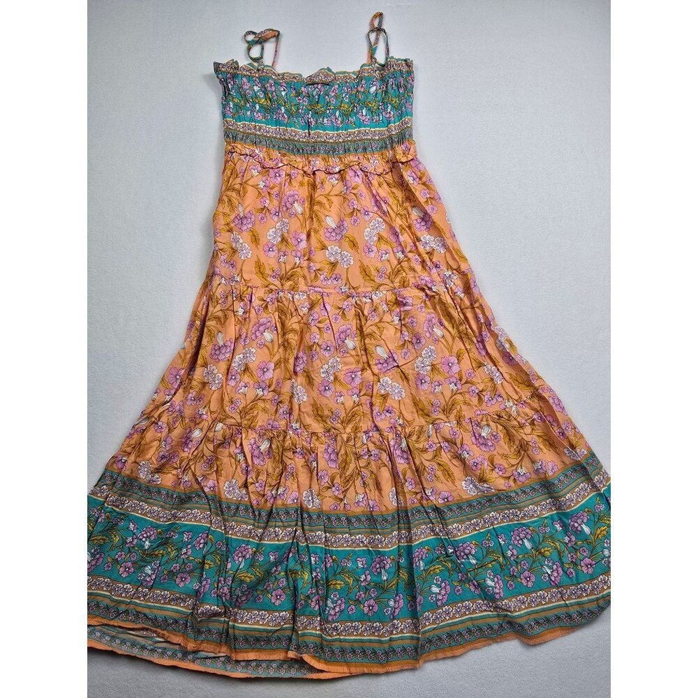VICI Floral Boho Maxi Dress Medium Peach Teal Sleeveless Adjustable Straps - Picture 4 of 5